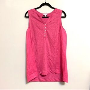 J. Jill Hot Pink Linen Mixed Media Button Tunic Tank M